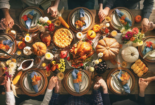 table with food, prayer, gratitude
